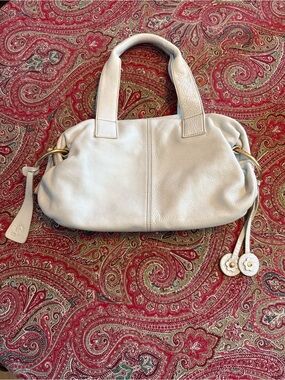 Celsius Genuine Leather Ivory Boho Satchel Bag Gold Ring Y2K Purse
